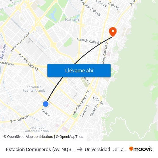 Estación Comuneros (Av. NQS - Cl 4a) to Universidad De La Salle map