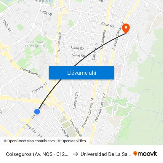 Colseguros (Av. NQS - Cl 22a) to Universidad De La Salle map