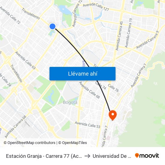 Estación Granja - Carrera 77 (Ac 80 - Tv 76d) to Universidad De La Salle map