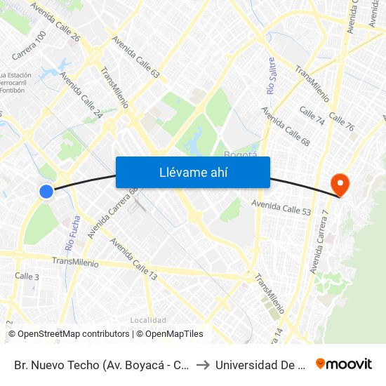 Br. Nuevo Techo (Av. Boyacá - Cl 12 Bis) (A) to Universidad De La Salle map