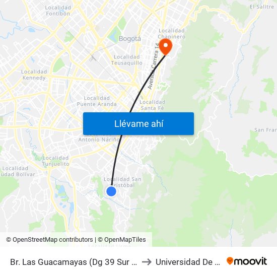 Br. Las Guacamayas (Dg 39 Sur - Kr 1d Este) to Universidad De La Salle map