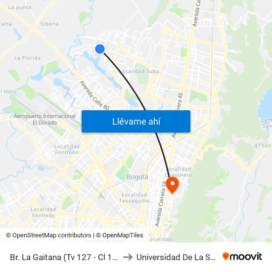 Br. La Gaitana (Tv 127 - Cl 137) to Universidad De La Salle map