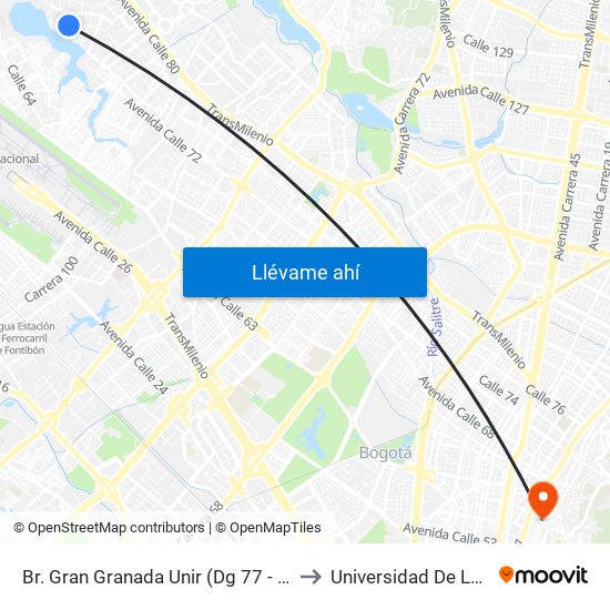 Br. Gran Granada Unir (Dg 77 - Tv 120a) to Universidad De La Salle map