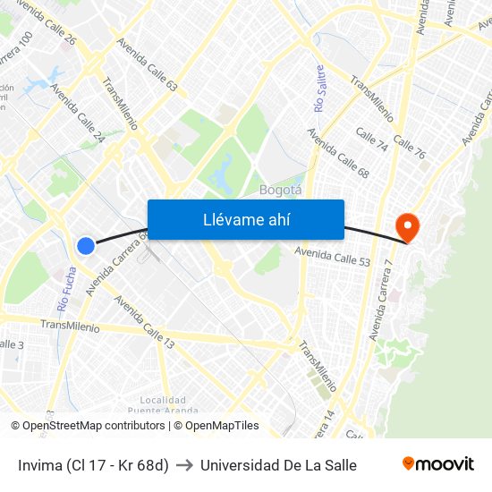 Invima (Cl 17 - Kr 68d) to Universidad De La Salle map