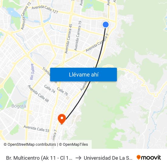 Br. Multicentro (Ak 11 - Cl 123) to Universidad De La Salle map