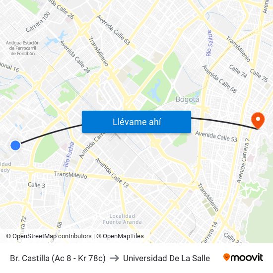 Br. Castilla (Ac 8 - Kr 78c) to Universidad De La Salle map