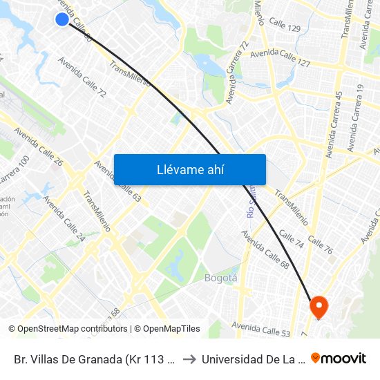 Br. Villas De Granada (Kr 113 - Cl 78) to Universidad De La Salle map