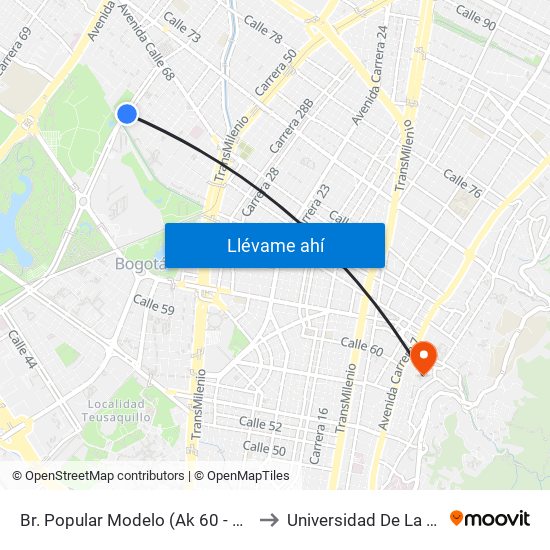 Br. Popular Modelo (Ak 60 - Ac 64) to Universidad De La Salle map