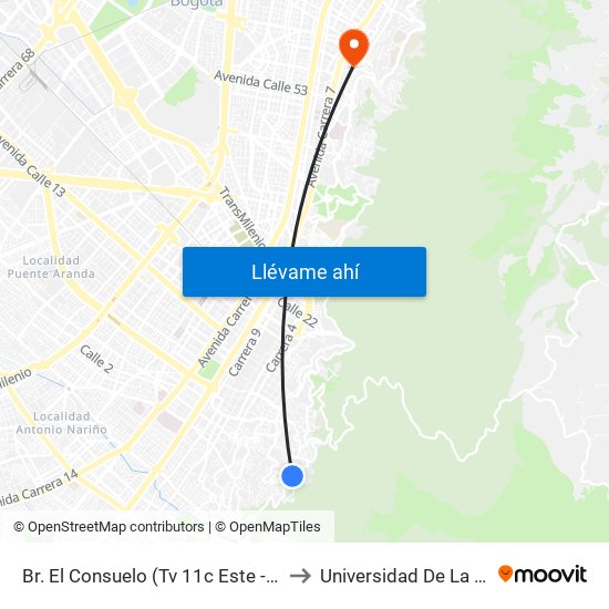 Br. El Consuelo (Tv 11c Este - Cl 1c) to Universidad De La Salle map