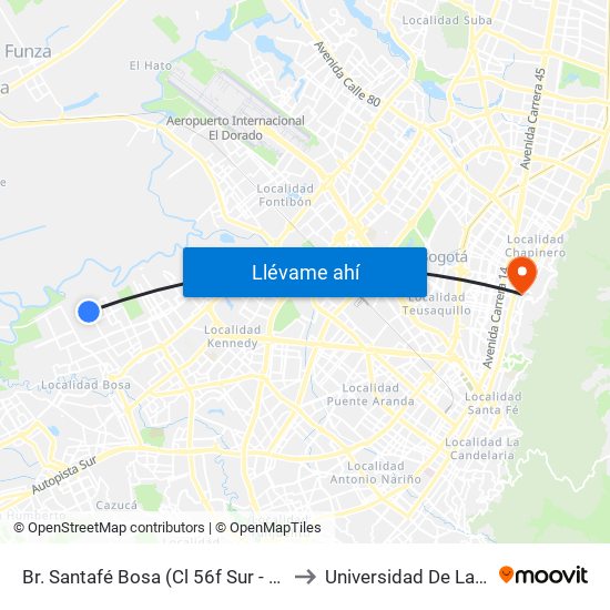 Br. Santafé Bosa (Cl 56f Sur - Kr 98c) to Universidad De La Salle map