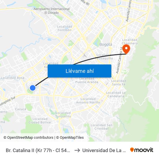 Br. Catalina II (Kr 77h - Cl 54d Sur) to Universidad De La Salle map