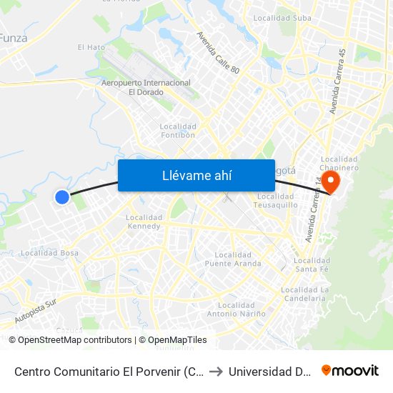 Centro Comunitario El Porvenir (Cl 52 Sur - Kr 100) to Universidad De La Salle map