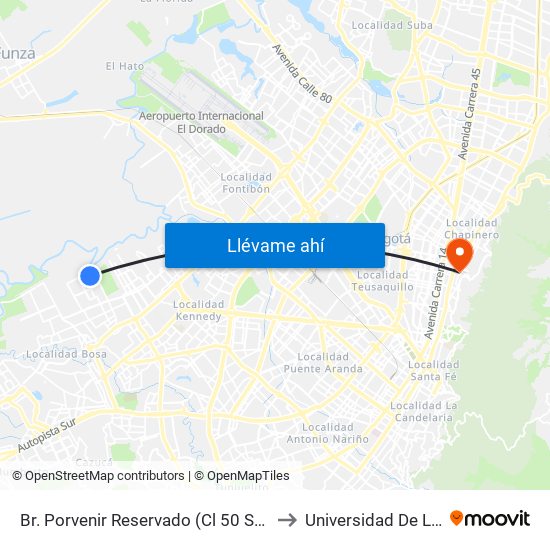 Br. Porvenir Reservado (Cl 50 Sur - Kr 98b) to Universidad De La Salle map