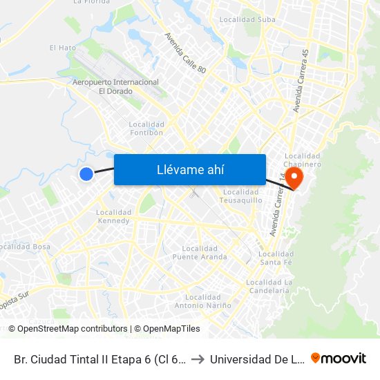 Br. Ciudad Tintal II Etapa 6 (Cl 6a - Kr 93d) to Universidad De La Salle map