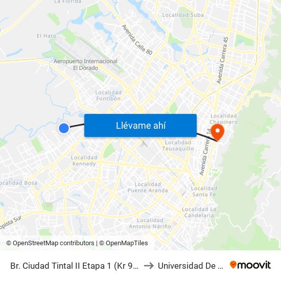 Br. Ciudad Tintal II Etapa 1 (Kr 94 Bis - Cl 6a) to Universidad De La Salle map