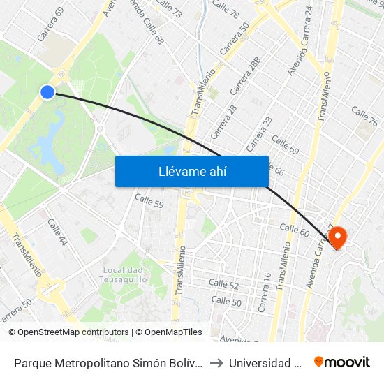 Parque Metropolitano Simón Bolívar (Ak 68 - Ac 63) (A) to Universidad De La Salle map
