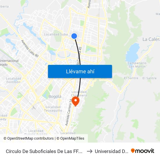 Círculo De Suboficiales De Las FF.MM. (Ac 138 - Kr 56) to Universidad De La Salle map
