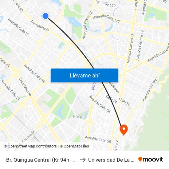 Br. Quirigua Central (Kr 94h - Cl 84) to Universidad De La Salle map