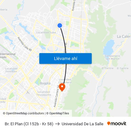 Br. El Plan (Cl 152b - Kr 58) to Universidad De La Salle map