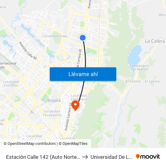 Estación Calle 142 (Auto Norte - Cl 144) to Universidad De La Salle map