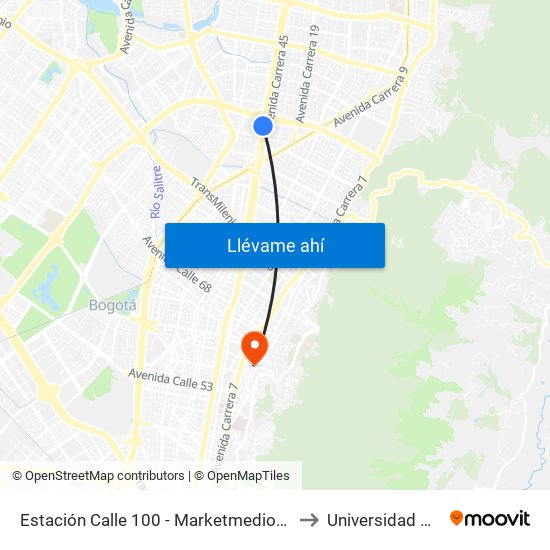 Estación Calle 100 - Marketmedios (Auto Norte - Cl 95) to Universidad De La Salle map