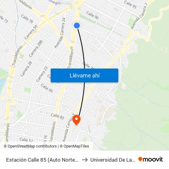 Estación Calle 85 (Auto Norte - Cl 85) to Universidad De La Salle map