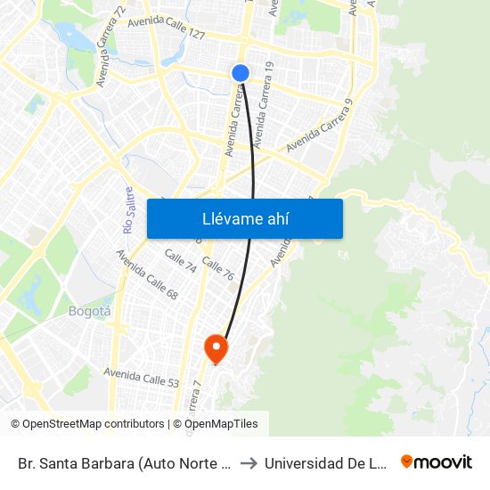 Br. Santa Barbara (Auto Norte - Cl 116) to Universidad De La Salle map