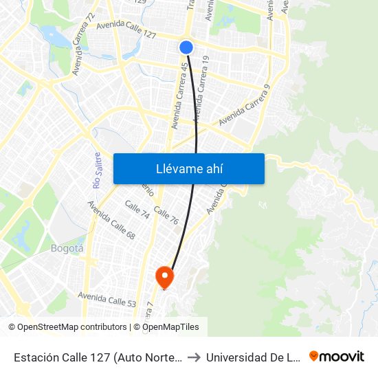 Estación Calle 127 (Auto Norte - Cl 123) to Universidad De La Salle map