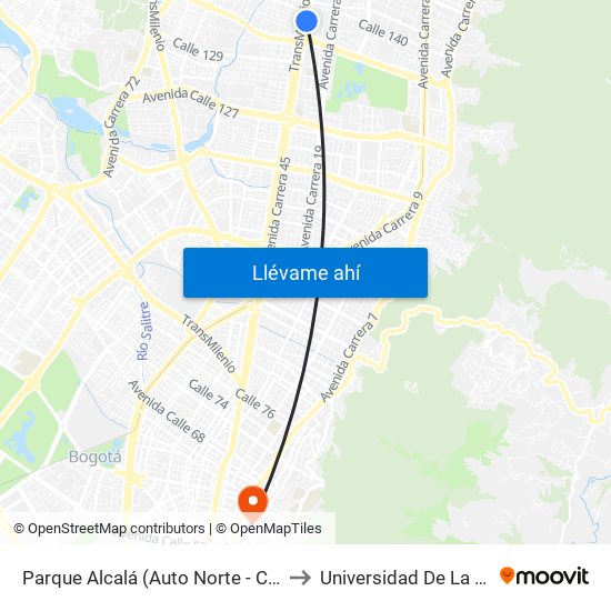 Parque Alcalá (Auto Norte - Cl 136) to Universidad De La Salle map