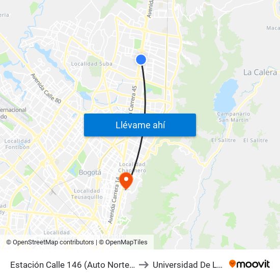 Estación Calle 146 (Auto Norte - Cl 148) to Universidad De La Salle map