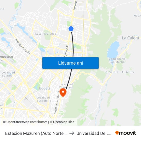Estación Mazurén (Auto Norte - Cl 152) to Universidad De La Salle map