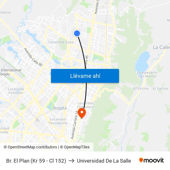 Br. El Plan (Kr 59 - Cl 152) to Universidad De La Salle map