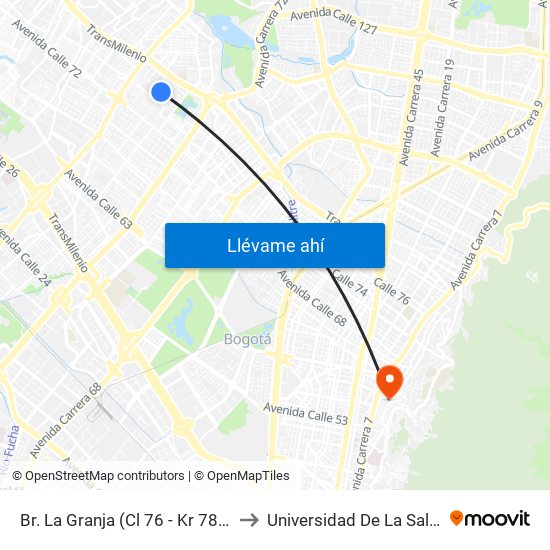 Br. La Granja (Cl 76 - Kr 78a) to Universidad De La Salle map