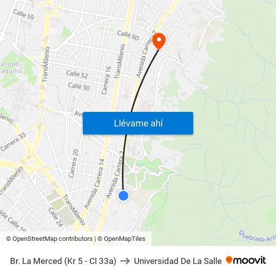 Br. La Merced (Kr 5 - Cl 33a) to Universidad De La Salle map