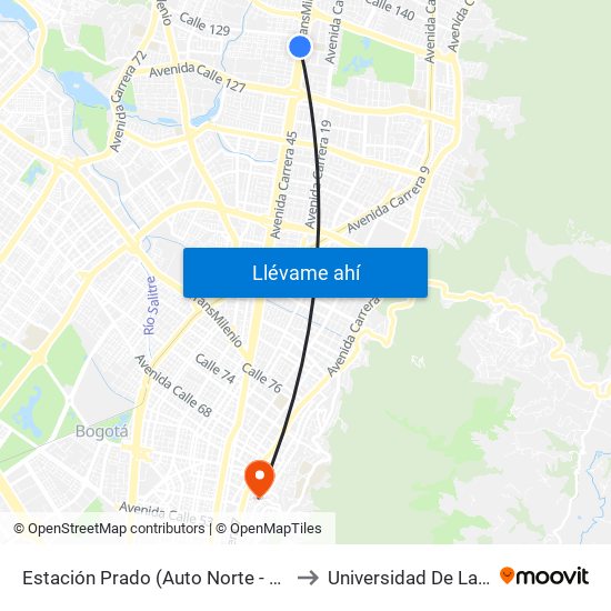 Estación Prado (Auto Norte - Cl 128a) to Universidad De La Salle map