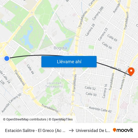 Estación Salitre - El Greco (Ac 26 - Kr 66) to Universidad De La Salle map