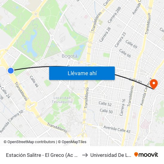 Estación Salitre - El Greco (Ac 26 - Ak 68) to Universidad De La Salle map