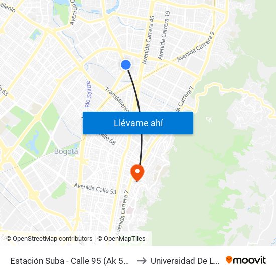 Estación Suba - Calle 95 (Ak 55 - Cl 94c) to Universidad De La Salle map