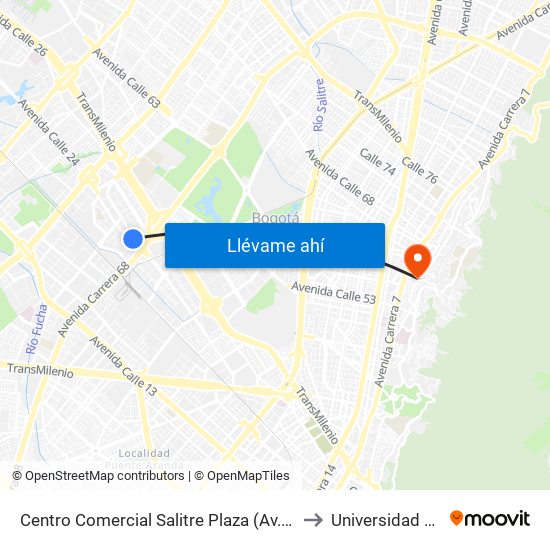 Centro Comercial Salitre Plaza (Av. La Esperanza - Kr 68a) to Universidad De La Salle map