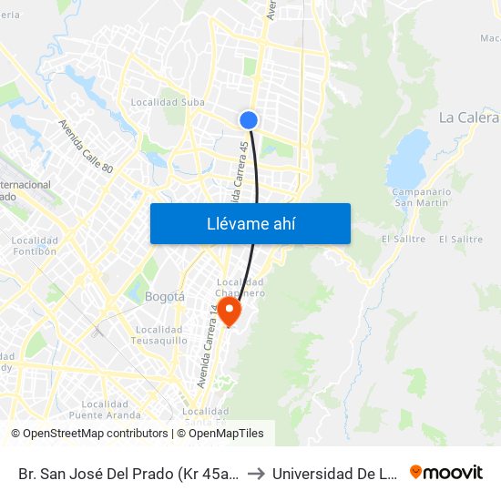 Br. San José Del Prado (Kr 45a - Cl 137) to Universidad De La Salle map