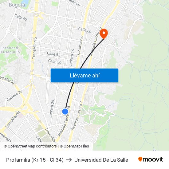 Profamilia (Kr 15 - Cl 34) to Universidad De La Salle map