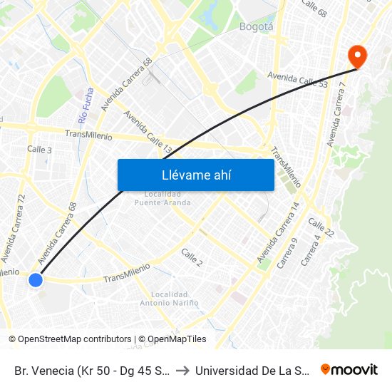 Br. Venecia (Kr 50 - Dg 45 Sur) to Universidad De La Salle map