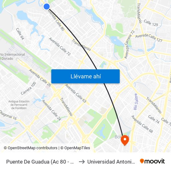 Puente De Guadua (Ac 80 - Kr 119) (A) to Universidad Antonio Nariño map