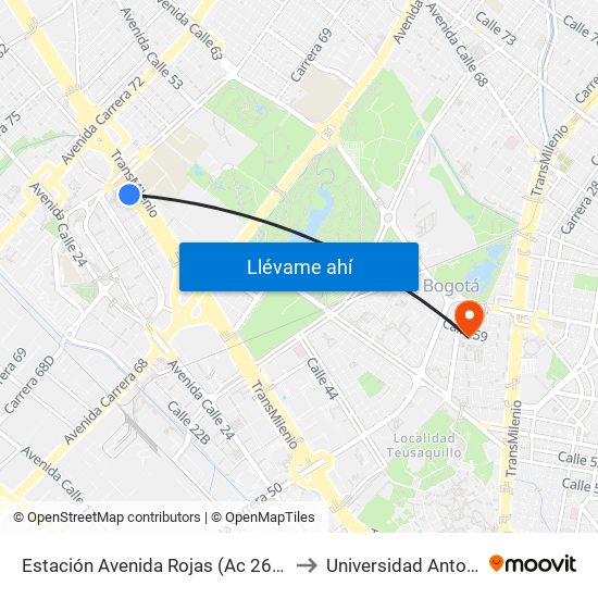 Estación Avenida Rojas (Ac 26 - Kr 69d Bis) (B) to Universidad Antonio Nariño map