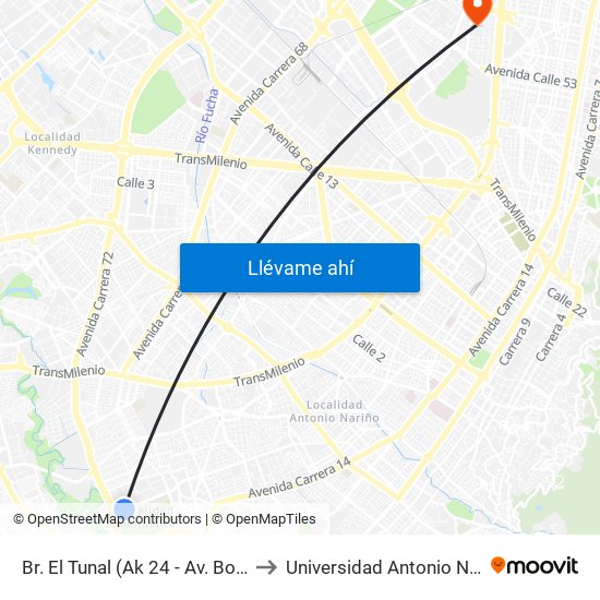 Br. El Tunal (Ak 24 - Av. Boyacá) to Universidad Antonio Nariño map