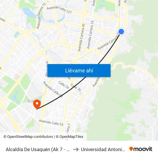 Alcaldía De Usaquén (Ak 7 - Cl 119) (A) to Universidad Antonio Nariño map