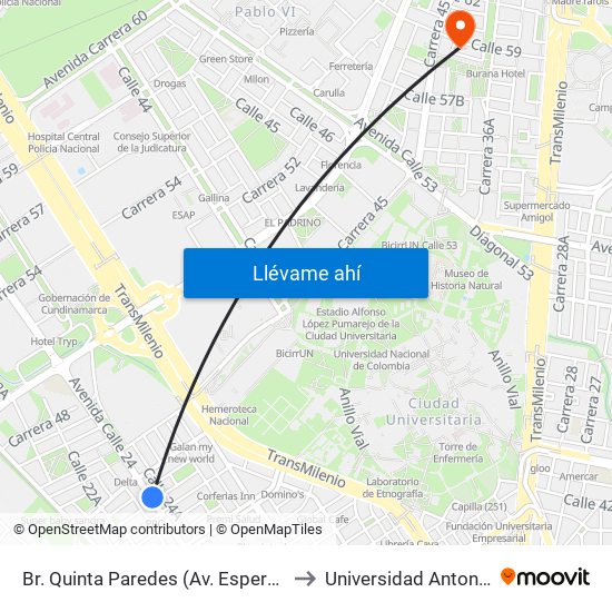 Br. Quinta Paredes (Av. Esperanza - Kr 44a) to Universidad Antonio Nariño map