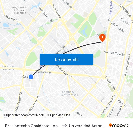 Br. Hipotecho Occidental (Ac 3 - Kr 70b) to Universidad Antonio Nariño map