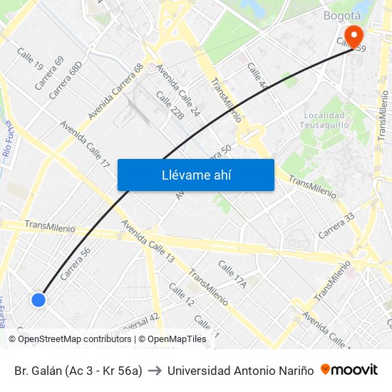 Br. Galán (Ac 3 - Kr 56a) to Universidad Antonio Nariño map