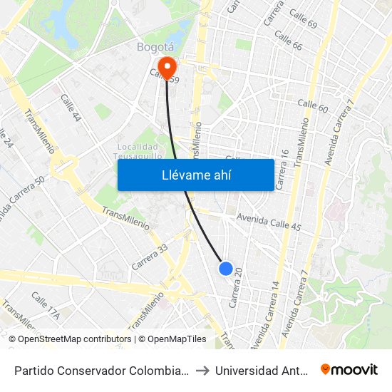 Partido Conservador Colombiano (Ak 24 - Cl 39) to Universidad Antonio Nariño map